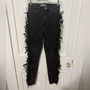 Zara Suede Fringe Denim Jeans Size 2